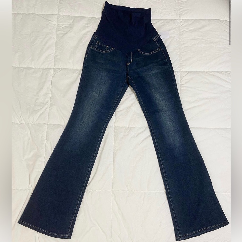 Indigo, blue maternity boot, cut jeans